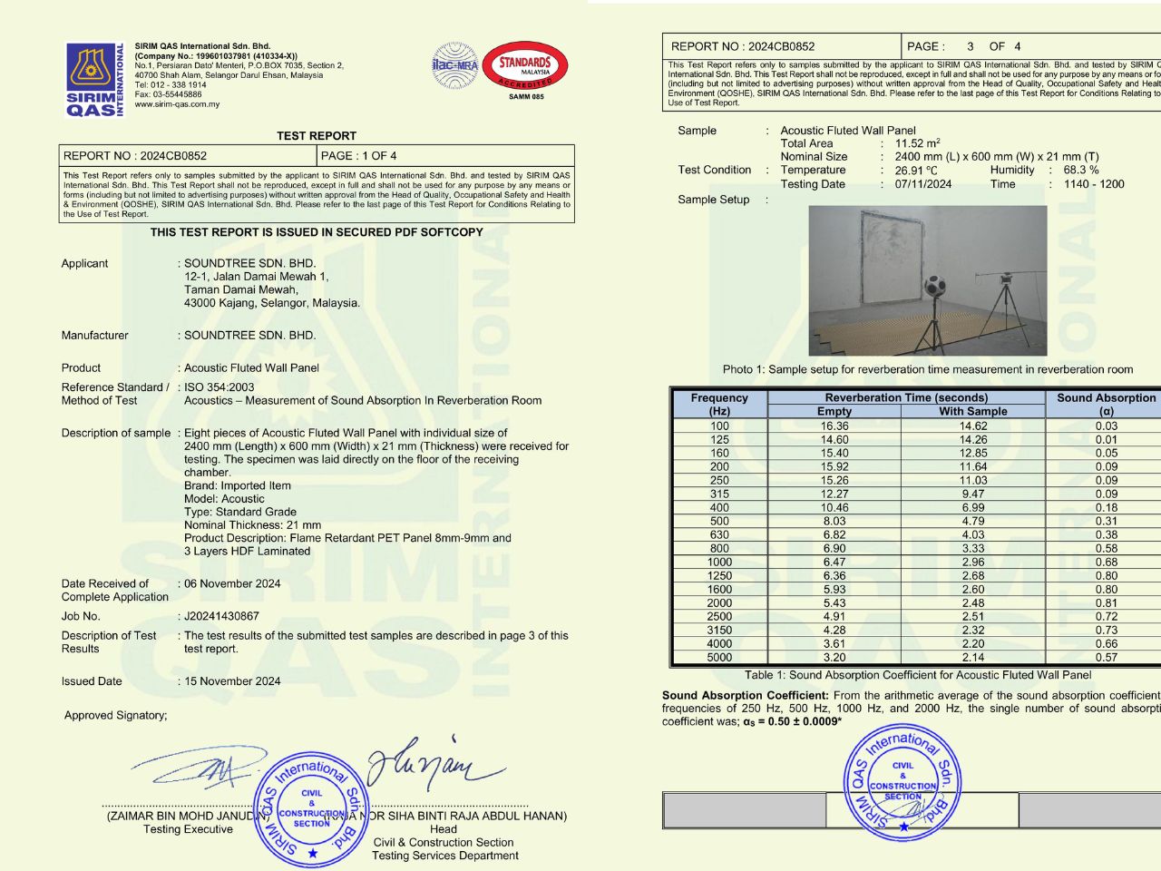SIRIM QAS INTL. TEST REPORT - Acoustic Fluted Panel by LovelyTeik The Foam Shop
